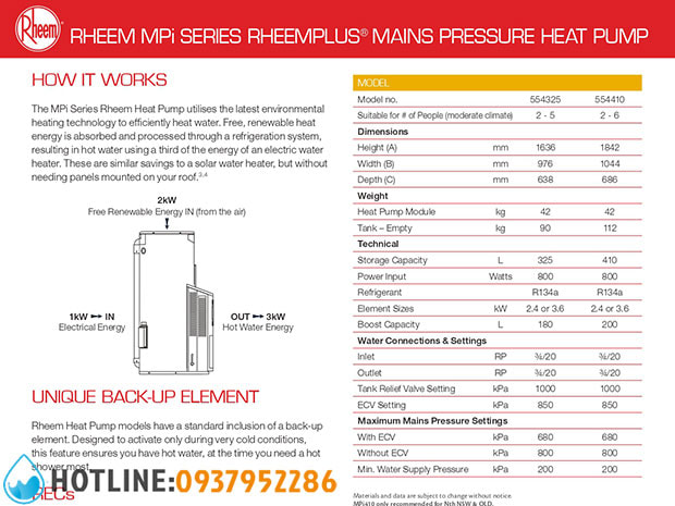 Máy Nước Nóng Bơm Nhiệt Rheem MPi